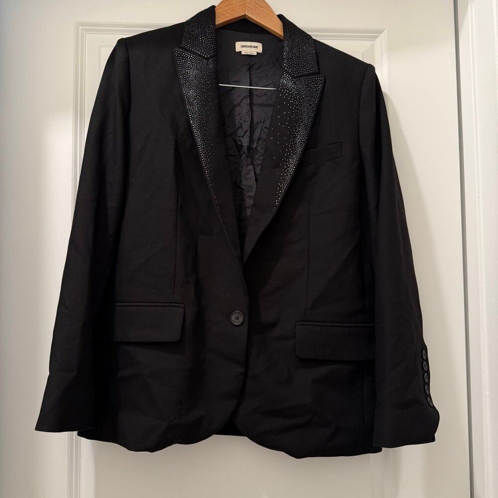 Zadig & Voltaire Viking Strass in Noir Black Rhinestones Blazer Size 40 - Picture 5 of 10